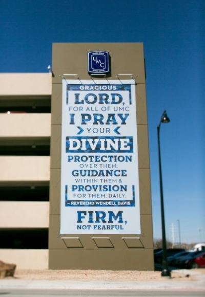 The University Medical Center of Lubbock, Texas, displays a religious banner on their property. In May 2021, the banner became a subject of controversy when the Freedom From Religion Foundation sent a letter of complaint to the public hospital demanding that it be removed. 