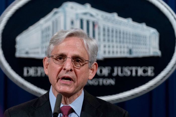 Attorney General Merrick Garland speaks at the Department of Justice on April 21, 2021, in Washington, D.C. 