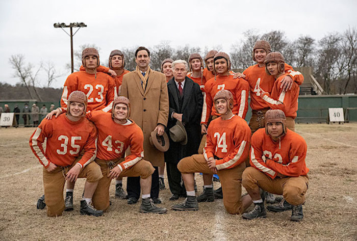 Actors pose for a team photo for the film '12 Mighty Orphans.'