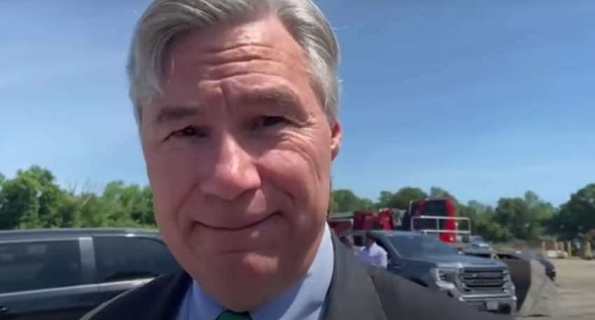 Sen. Sheldon Whitehouse, D-R.I., addresses questions about his longtime membership in the exclusive Bailey's Beach Club in Pawtucket, Rhode Island, June 18, 2021.