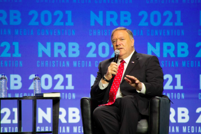 Former Secretary of State Mike Pompeo speaks at the NRB 2021 Christian Media Convention on June 24, 2021 at the Gaylord Texan Resort & Convention Center in Grapevine, Texas.