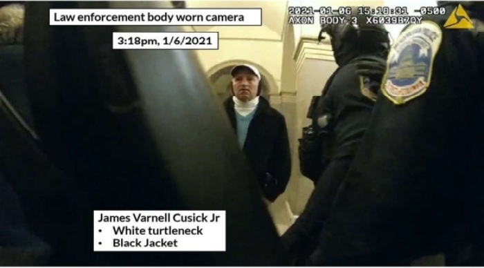 Florida Pastor James Cusick Jr. is allegedly shown in police body camera footage inside the U.S. Capitol on Jan. 6, 2021. 