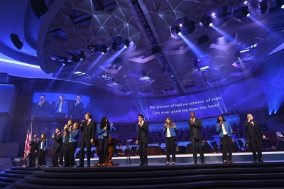 Musical performers sing during a Freedom Sunday observance at the Texas megachurch First Baptist Dallas on Sunday, June 27, 2021. 