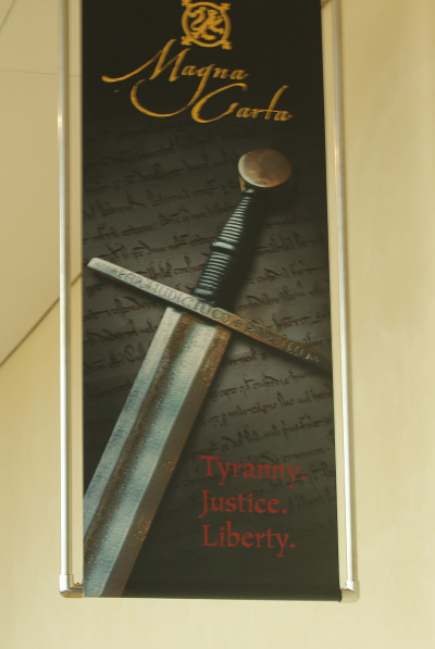 The sign for the 'Magna Carta: Tyranny. Justice. Liberty' exhibit at the Museum of the Bible in Washington, D.C., on July 1, 2021.