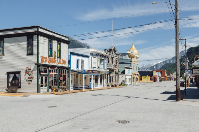 Broadway Street in Skagway, Alaska, which dates to the Klondike gold rush at the end of the 19th century. 