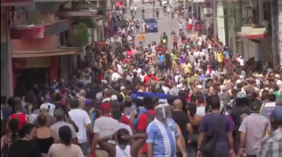 Cubans demonstrate against the country's one-state communist rule on July 11, 2021.