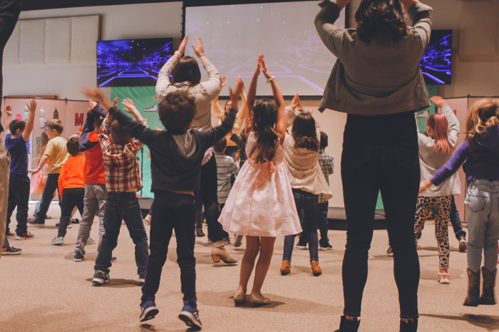 Children dance at the Vineyard Church in Mishawaka, Indiana.