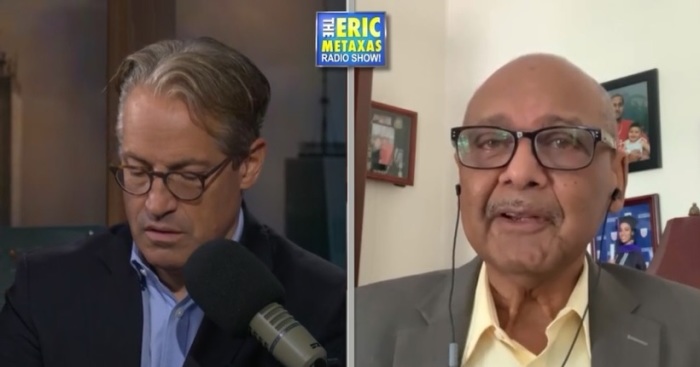Longtime civil rights activist Bob Woodson speaks with conservative Christian author and radio personality Eric Metaxas in July 2021. 