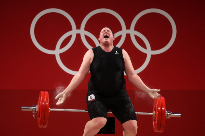 Laurel Hubbard of New Zealand competes during the Weightlifting - Women's 87kg+ Group A on day 10 of the Tokyo 2020 Olympic Games at Tokyo International Forum on August 02, 2021 in Tokyo, Japan.