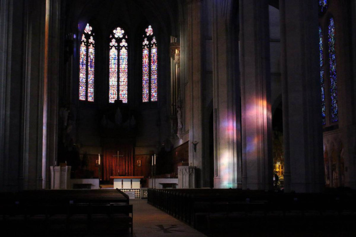 The interior of Grace Cathedral in San Francisco. The Episcopal cathedral was built after the Great Earthquake of 1906 destroyed most of the city. 