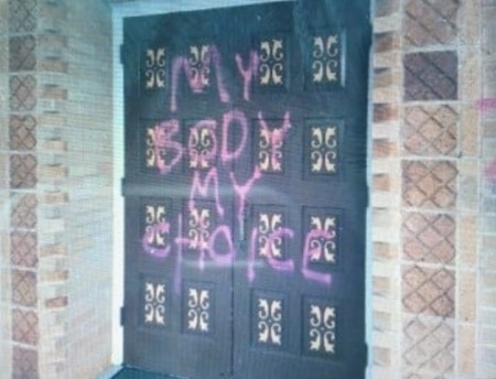 St. Louis Catholic Church of Louisville, Colorado, was vandalized with pro-choice graffiti on Sept. 5, 2021.