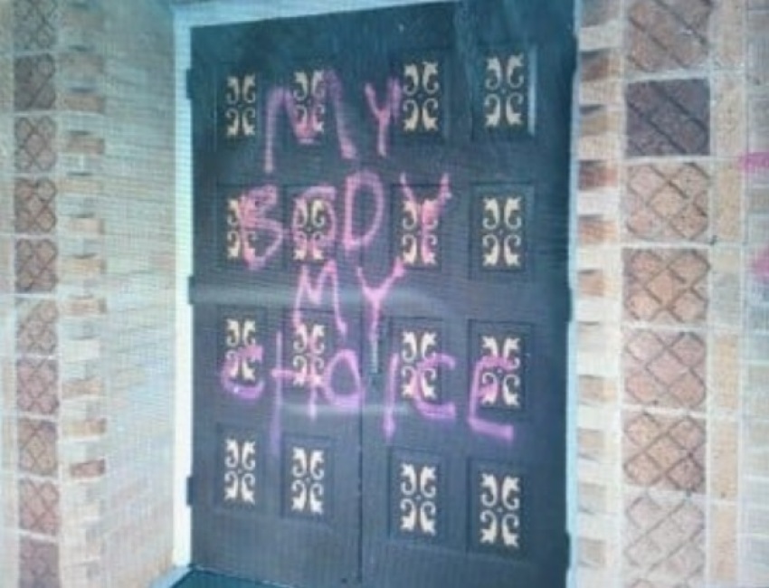 St. Louis Catholic Church of Louisville, Colorado, was vandalized with pro-choice graffiti on Sept. 5, 2021.