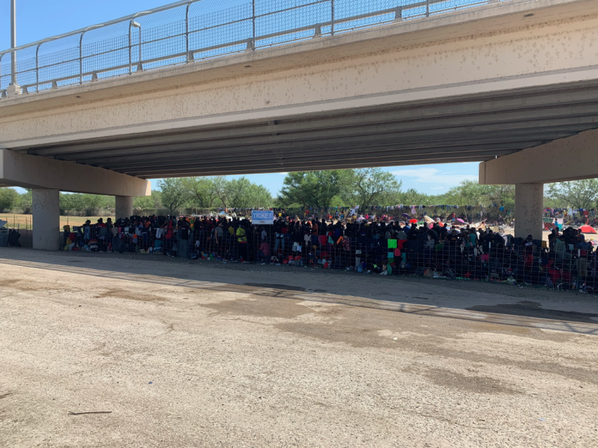 Haitian migrants camp out under the International Bridge in Del Rio, Texas, seeking entry into the United States.