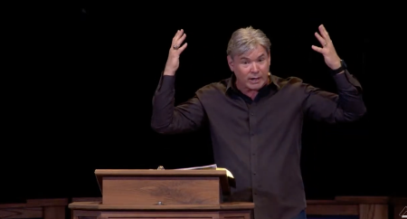 Pastor Jack Hibbs of Calvary Chapel Chino Hills in California preaches at the "Awaiting His Return" conference in Fort Worth, Texas, on September 18, 2021.