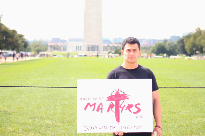 Mario from Chicago, Illinois, attends the March for the Martyrs in Washington, D.C., on September 25, 2021.