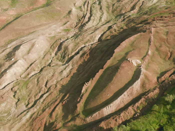 The Durupinar formation site in Eastern Turkey that some believe to be the resting spot of Noah's Ark from the Bible is seen in this drone shot. 