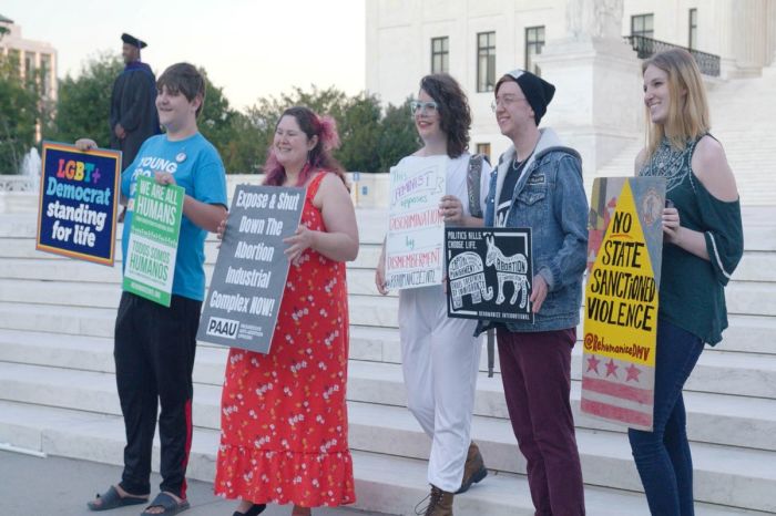 Progressive activists rally outside the United States Supreme Court to celebrate the launch of the Progressive Anti-Abortion Uprising, Oct. 1, 2021.