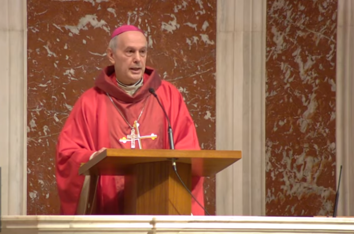Archbishop Gabriele Caccia, permanent observer of the Holy See to the United Nations, delivers the homily for the 69th annual red mass at St. Matthew’s Cathedral in Washington, D.C., on Oct. 3, 2021.
