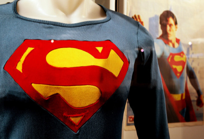 The Superman costume as worn by Christopher Reeve in Superman III is displayed at the Auction House of Bonhams and Goodman on May 23, 2009, in Melbourne, Australia. 