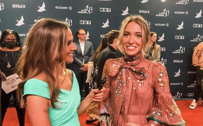 Lauren Daigle appears on the red carpet of the GMA Dove Awards in Nashville, Tennessee on Oct. 19, 2021.