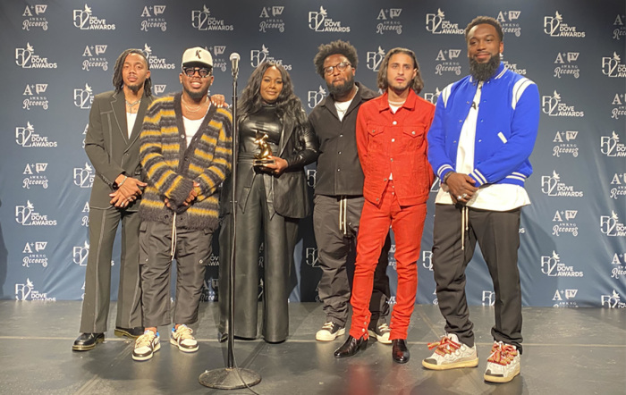 Maverick City Music appears at the 52nd annual Gospel Music Association Dove Awards in Nashville, Tennessee, on Oct. 19, 2021.