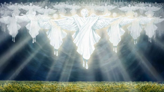 The heavenly host is depicted in a graphic illustration from The Video Bible.