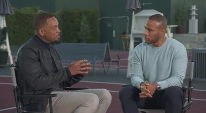 Will Smith speaks with DeVon Franklin in an interview posted to YouTube on Nov. 16, 2021. 