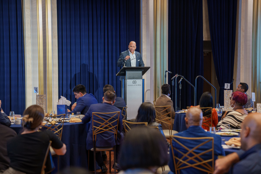 Bishop Derek Grier of Grace Church in Dumfries, Virginia speaks in front of a crowd for a race discussion at the Washington Museum of the Bible in Washington, D.C. on Wednesday, Nov. 17 2021.