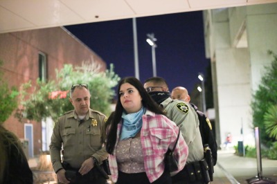 Terrisa Bukovinac, founder and president of the Progressive Anti-Abortion Uprising, is arrested outside Zuckerberg San Francisco General Hospital, Nov. 11, 2021.