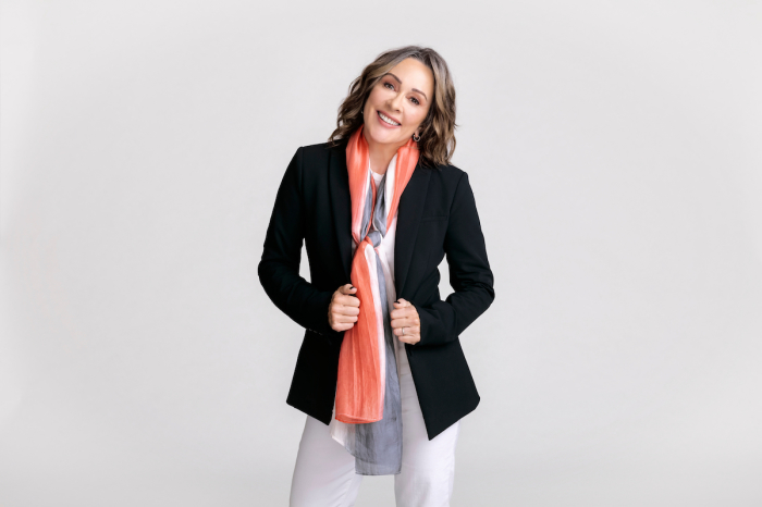 Patricia Heaton designs a scarf for the World Vision gift catalog, 2021.