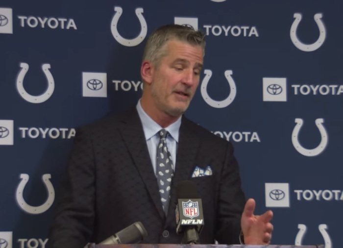 Indianapolis Colts head coach Frank Reich speaks with the press after a game against the Buffalo Bills on Nov. 21, 2021.