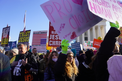 Pro-life and pro-choice demonstrators assemble in front of the U.S. Supreme Court building in Washington, D.C. on Dec. 1, 2021.