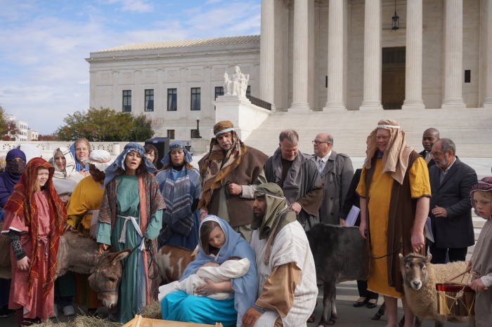 Dozens attended a live reenactment of Jesus’ nativity scene held outside the U.S. Supreme Court Building in Washington, D.C. on Thursday Dec. 2 2021.