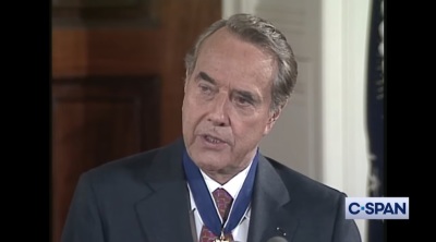 Former Republican presidential nominee Bob Dole giving remarks after receiving the Presidential Medal of Freedom on Jan. 17, 1997. 