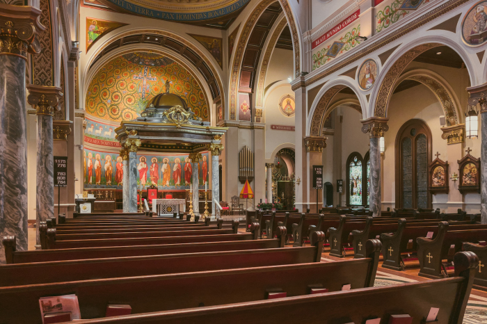 The interior of St. Anthony’s Cathedral Basilica (Roman Catholic) in Beaumont, Texas. 