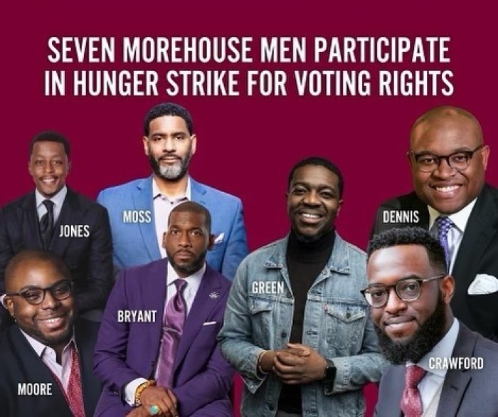 Some of the 25 faith leaders in the Faith for Black Lives coalition, which began a hunger strike for voting rights on January 6, 2022, to urge Congress to pass voting rights legislation by Martin L. King, Jr. Day on January 17, 2022.