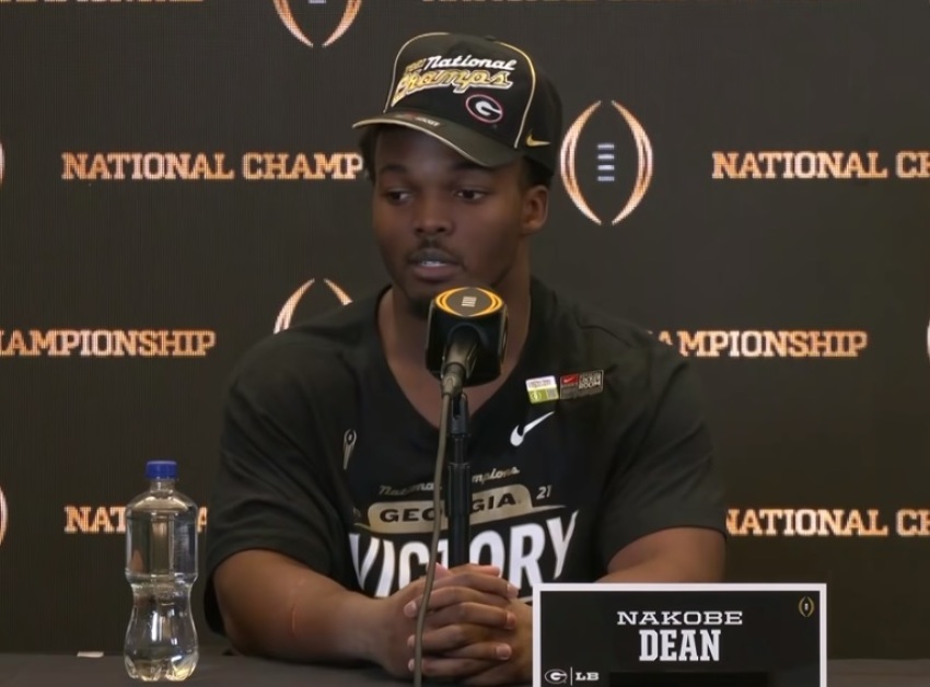 University of Georgia linebacker Nakobe Dean speaks during a post-game press conference after the Bulldogs won the College Football Playoff National Championship in Indianapolis, Indiana on Jan. 10, 2022.