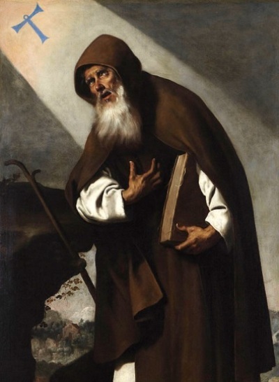 A 17th century painting of early church figure Saint Anthony. 
