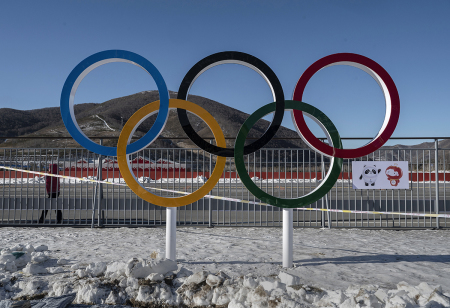 The Olympic Rings are seen inside one of the Athletes Villages for the Beijing 2022 Winter Olympics before the area was closed on January 3, 2022, in Chongli county, Zhangjiakou, Hebei province, northern China. The area, which will host ski and snowboard events during the Winter Olympics and Paralympics was closed off to all tourists and visitors as of January 4, 2022, and will be part of the bubble due to the global coronavirus pandemic for athletes, journalists and officials taking part in the games. The Beijing 2022 Winter Olympics are set to open February 4.