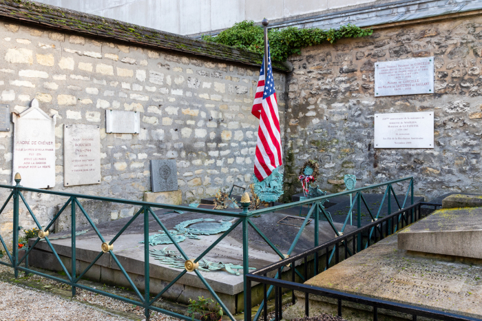 The grave of Marquis de Lafayette at Picpus Cemetery in Paris.