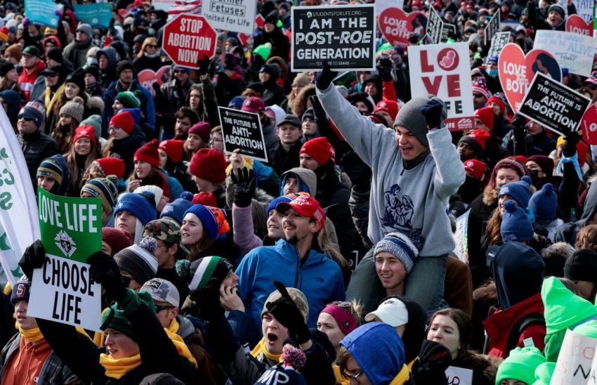 Demonstrators attend the 49th annual March for Life rally on the National Mall on January 21, 2022, in Washington, D.C.