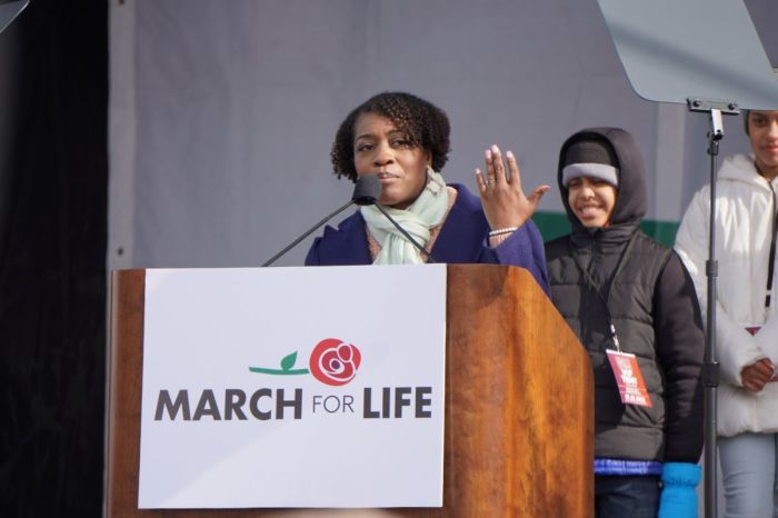 Activist Toni McFadden speaks to thousands gathered for the 2022 March for Life in Washington, D.C. on Jan. 21, 2022. 