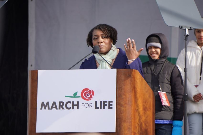 Activist Toni McFadden speaks to thousands gathered for the 2022 March for Life in Washington, D.C. on Jan. 21, 2022.