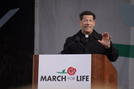 Father Mike Schmitz speaks at the 2022 March for Life in Washington, D.C., on Jan. 21, 2022.