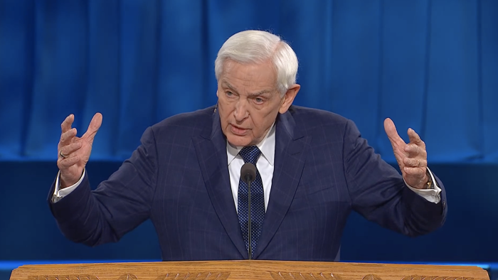 Pastor David Jeremiah of the multisite Shadow Mountain Community Church in California, presches in Jan. 23, 2022. 