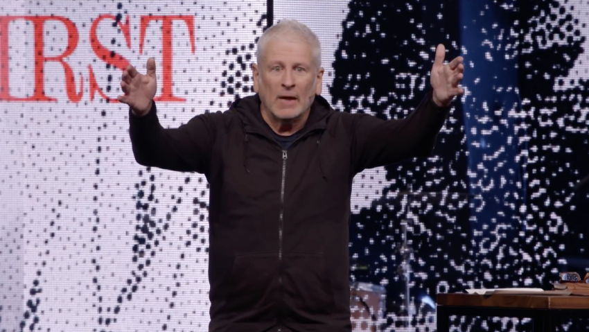 Pastor Louie Giglio seen preaching on a sermon series titled “Seek First" at Passion City Church in Atlanta, Georgia, on Jan. 23, 2022. 