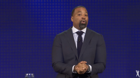 Pastor Michael Phillips preaches at T.D. Jakes’ Potter's House in Dallas, Texas on Jan. 23 2022.