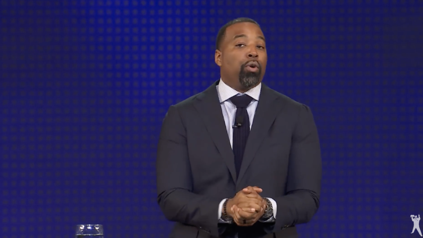 Pastor Michael Phillips preaches at T.D. Jakes’ Potter's House in Dallas, Texas on Jan. 23 2022.