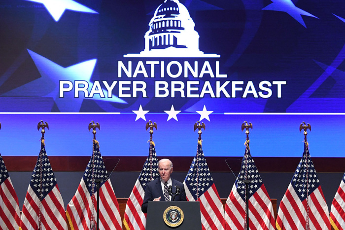 President Joe Biden speaks at the 70th National Prayer Breakfast at the U.S. Capitol in Washington, D.C., on Feb. 3, 2022. 