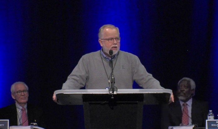 Southern Baptist Convention President Ed Litton shares a report on the investigation into the SBC Executive Committee's handling of abuse allegations against member churches on Feb. 22, 2022 in Nashville, Tennessee. 